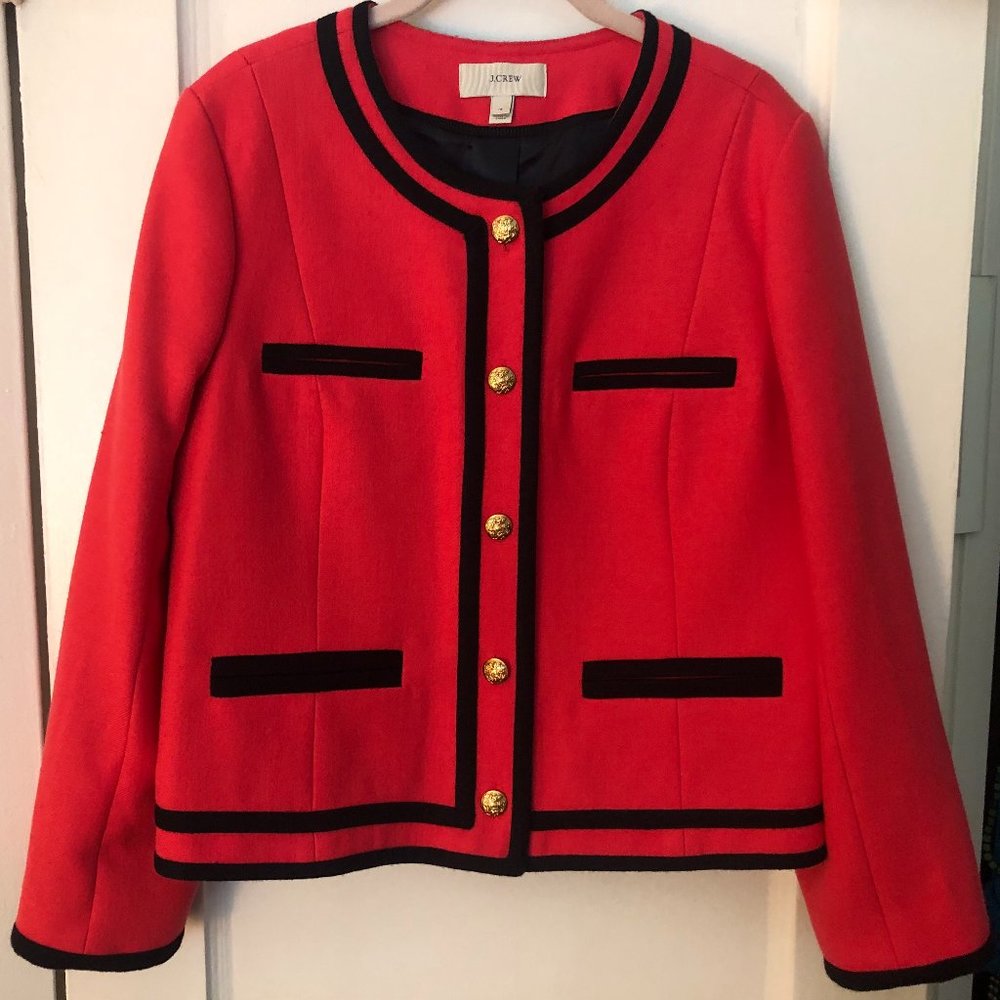 J. Crew Lady Jacket, Pink with Navy Trim, Size 12, New Without Tags